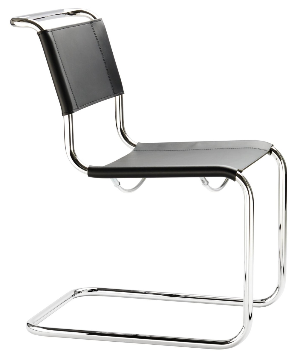 Thonet S33 Freischwinger Stuhl Kernleder Schwarz
