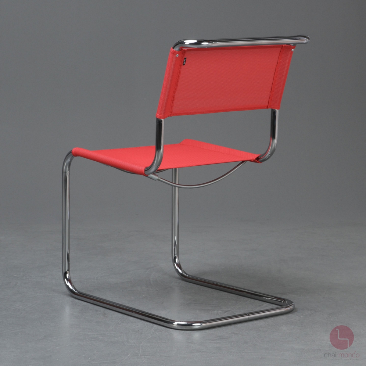 Preview: Thonet S33 N Freischwinger mit erneuertem rotem Netzgewebe gebraucht