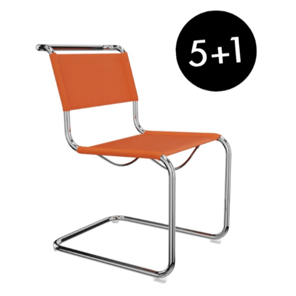 Preview: Thonet S33 V Bauhaus Freischwinger mit Stoff - Gestell verchromt l 5+1 Aktion
