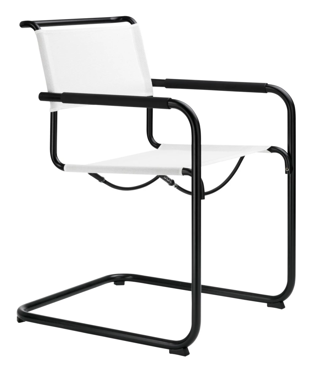 Thonet Stuhl S34 N Netz Weiß Armlehnen Schwarz Vorderansicht