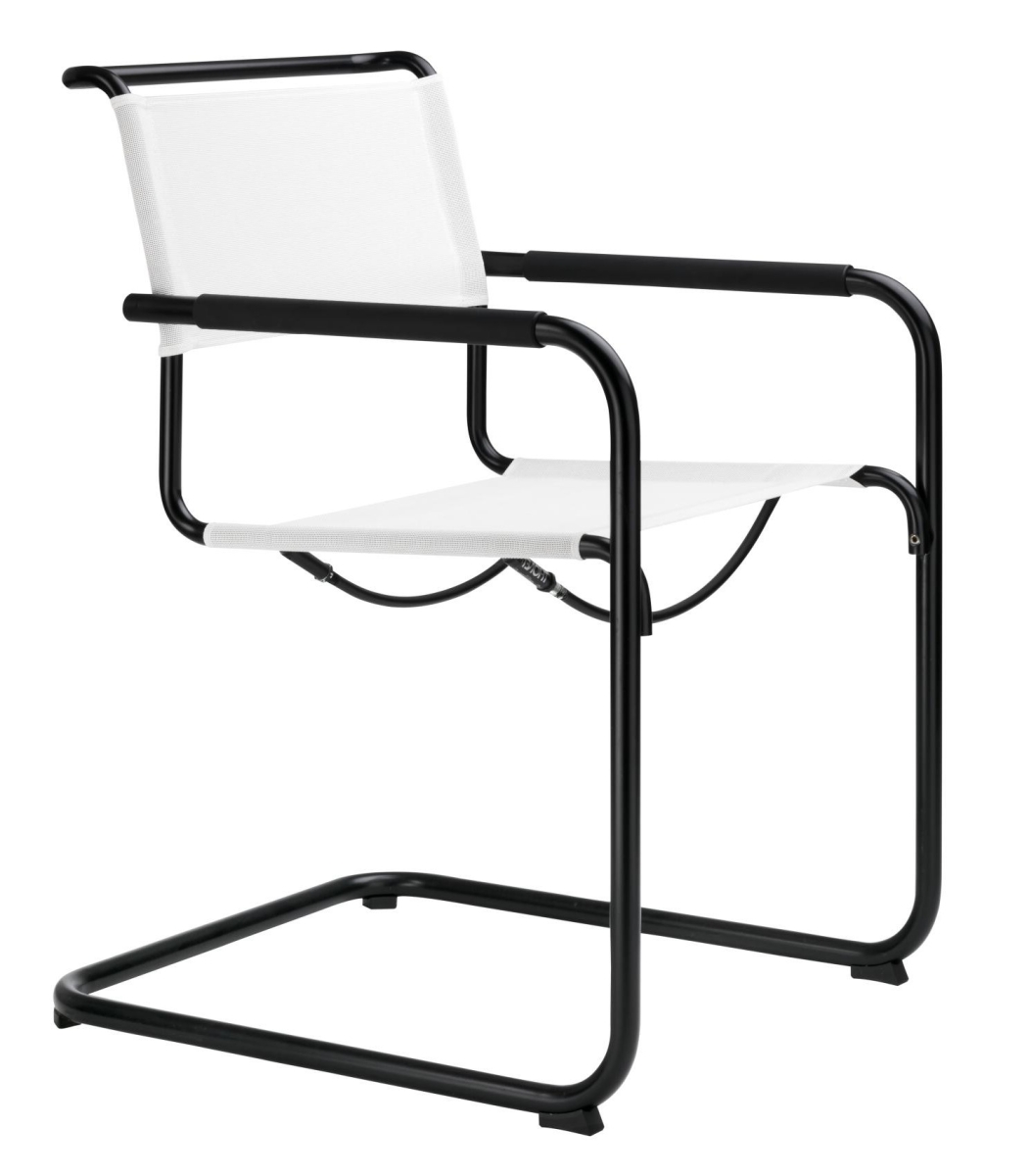 Preview: Thonet Stuhl S34 N Netz Weiß Armlehnen Schwarz Vorderansicht