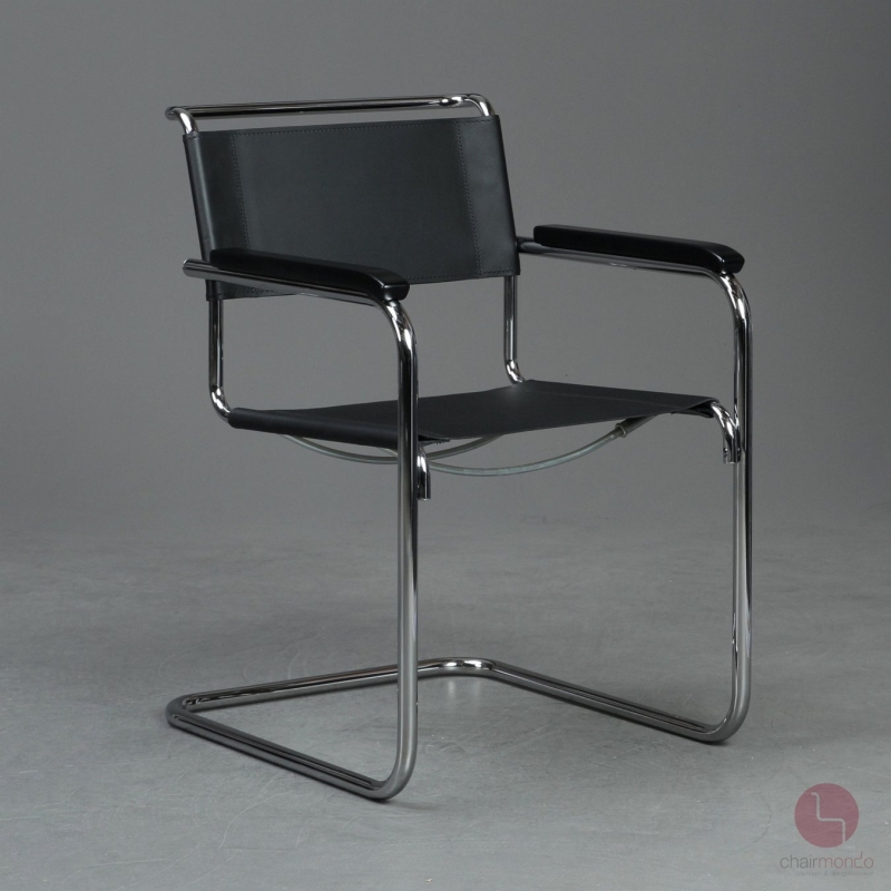 Preview: Thonet S34 Freischwinger mit neuem Leder in Schwarz- gebraucht