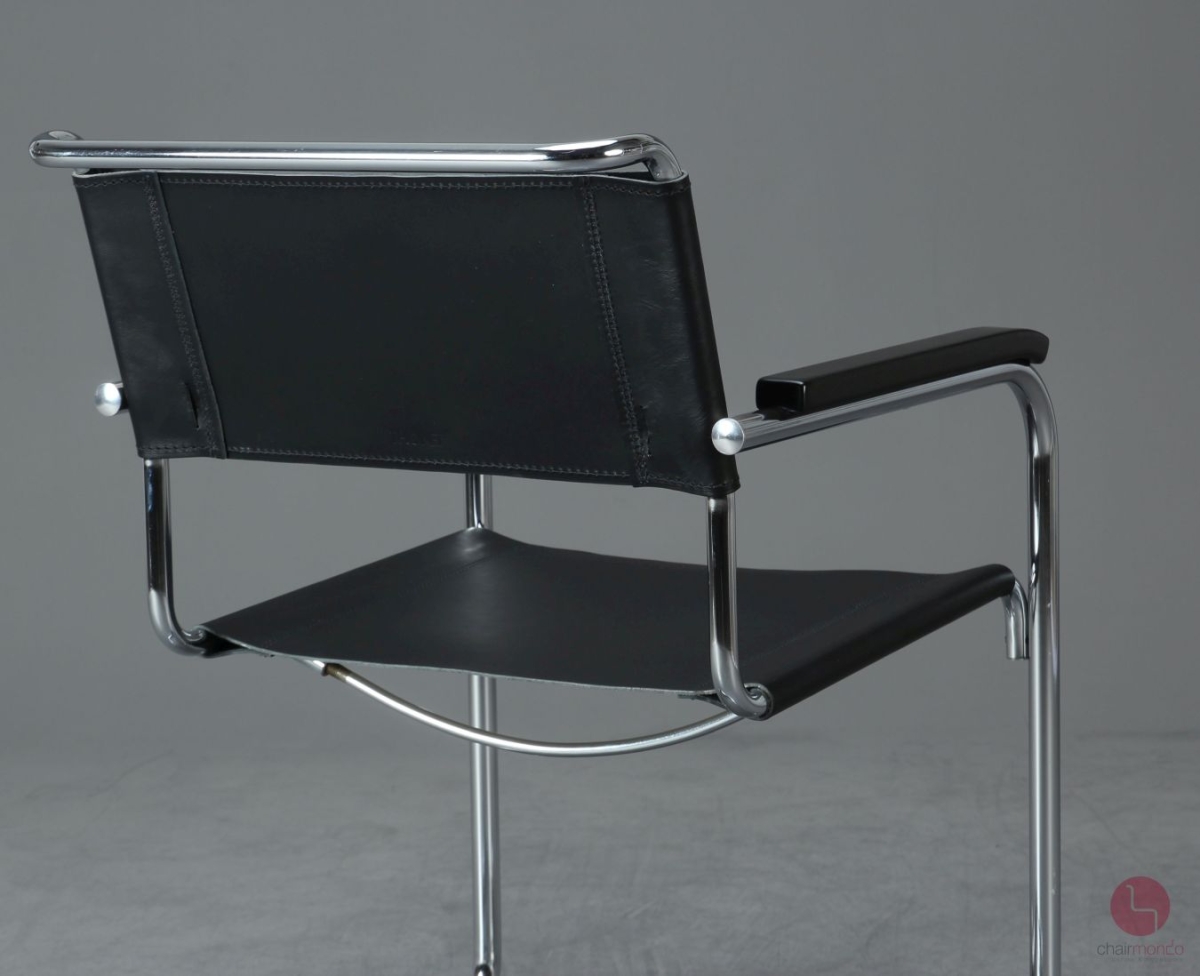 Preview: Thonet S34 Freischwinger mit erneuertem schwarzen Kernleder gebraucht