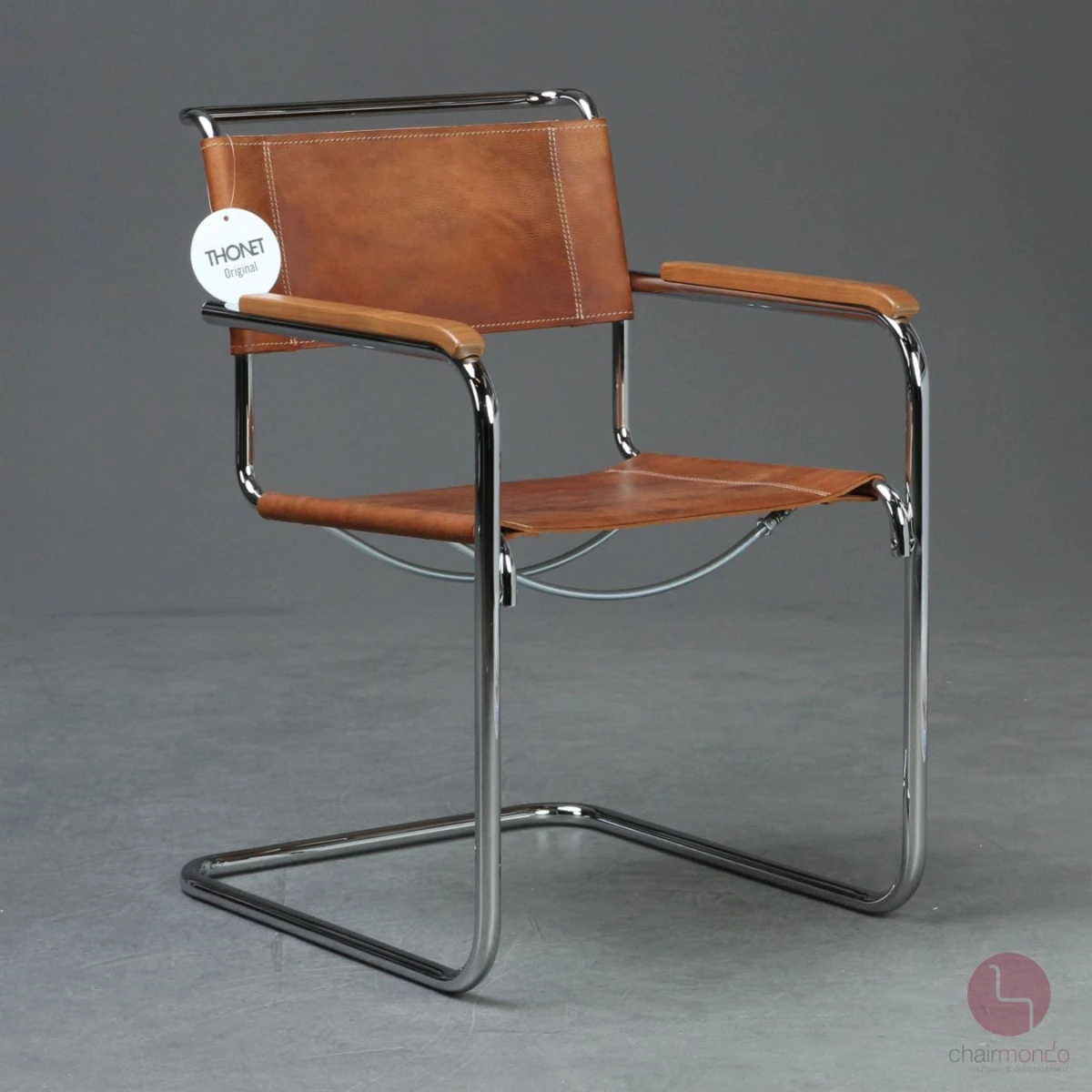 Thonet S34 Freischwinger mit braunem Büffelleder