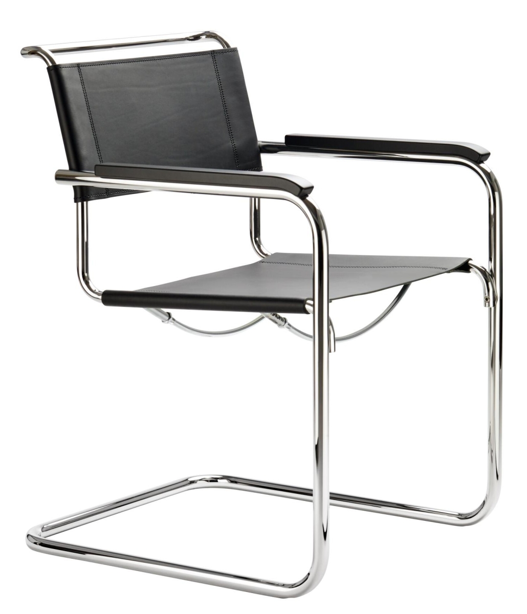 Preview: Thonet S34 Kernleder Schwarz Buche Armlehnen TP29