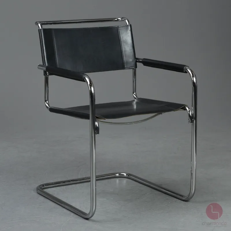 Thonet S34 Freischwinger mit schwarzem Leder gebraucht