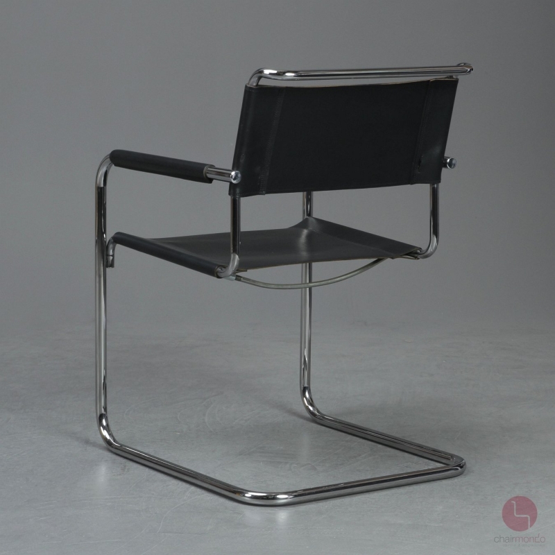 Preview: Thonet S34 Freischwinger mit schwarzem Leder gebraucht