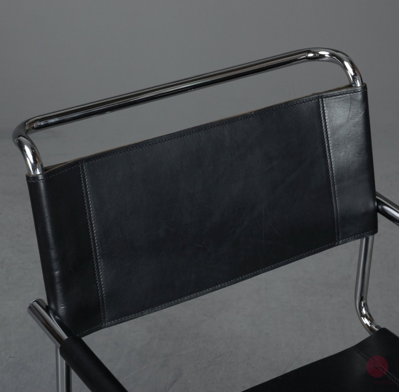 Preview: Thonet S34 Freischwinger mit schwarzem Leder gebraucht