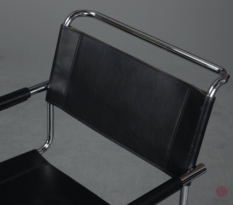 Preview: Thonet S34 Freischwinger mit schwarzem Leder gebraucht