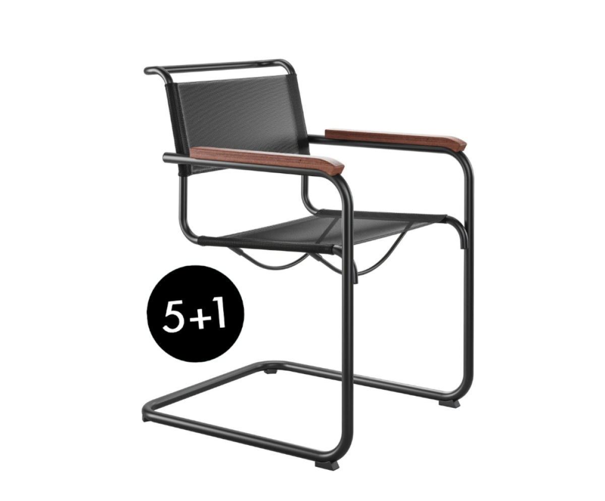 Thonet S34 N All Seasons Outdoor Freischwinger mit Netzgewebe und Armlehnen l 5+1 Aktion