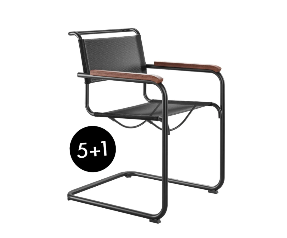 Thonet S34 N All Seasons Outdoor Freischwinger mit Netzgewebe und Armlehnen l 5+1 Aktion