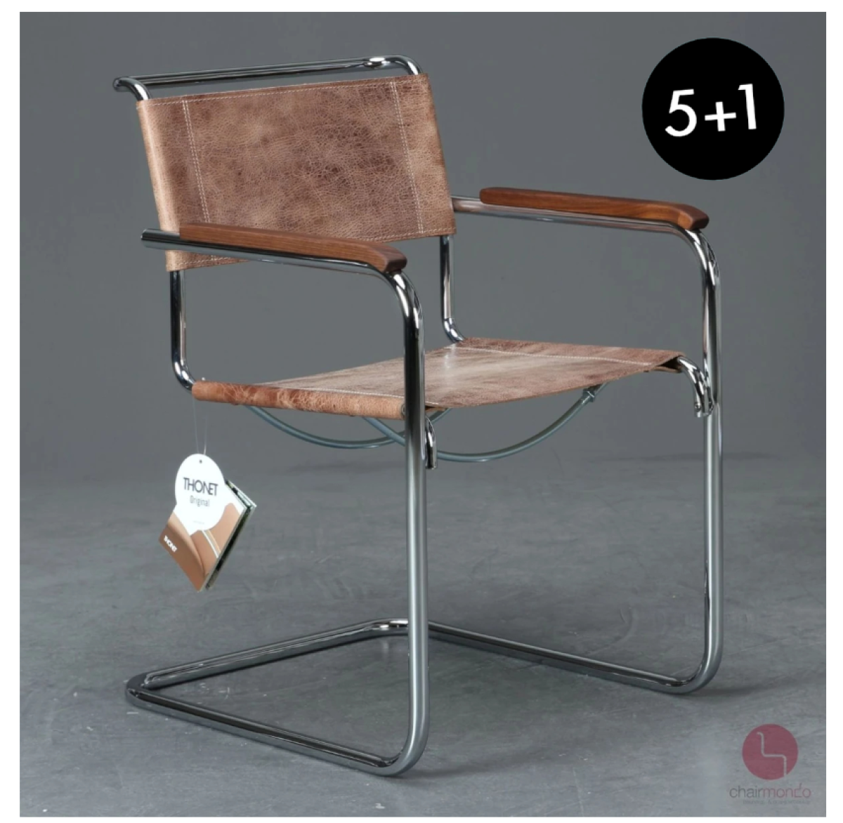 Thonet S34 Pure Materials mit Büffelleder und Armlehnen l 5+1 Aktion