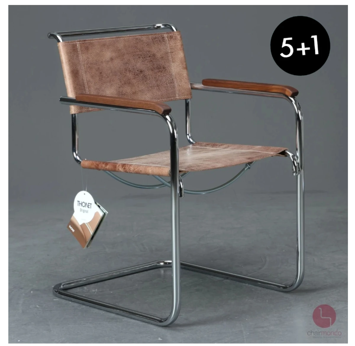 Thonet S34 Pure Materials mit Büffelleder und Armlehnen l 5+1 Aktion