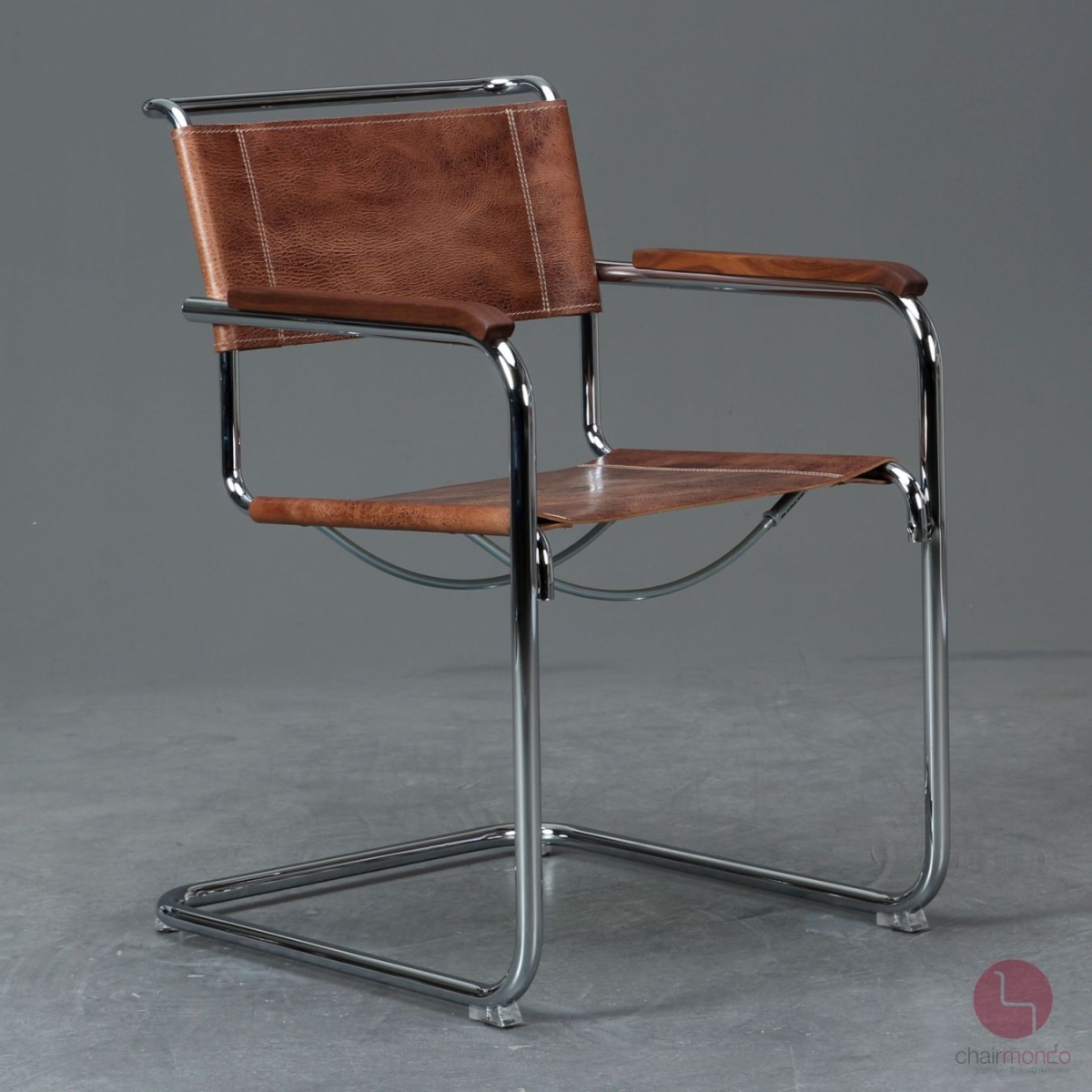 Preview: Thonet S34 Pure Materials Freischwinger mit erneuertem Büffelleder, gebraucht