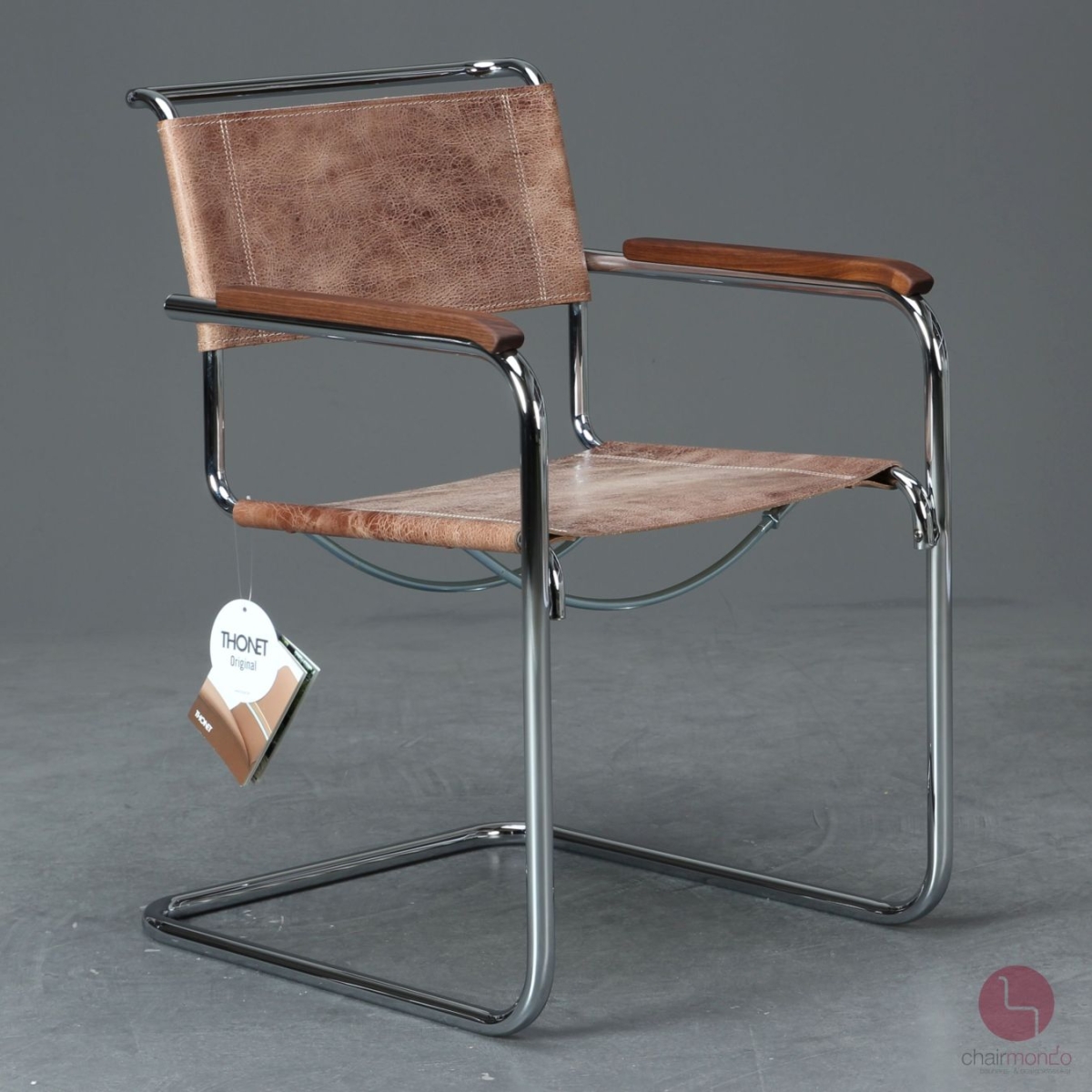 Preview: Thonet S34 Pure Materials mit Büffelleder und Armlehnen