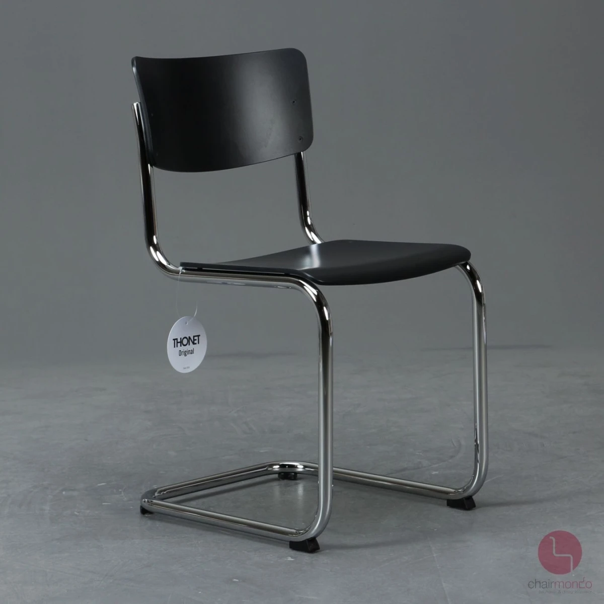 Thonet S43 Freischwinger schwarz gebeizt Stahlrohr verchromt