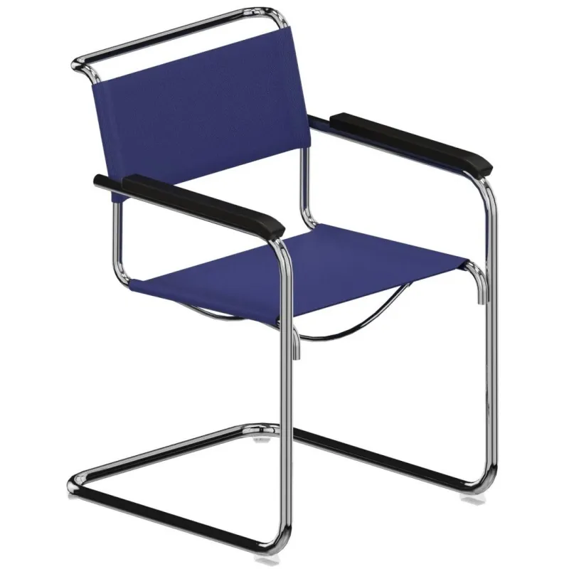 Thonet S34 V Freischwinger Field 2 Stoff Blau Armlehnen Schwarz