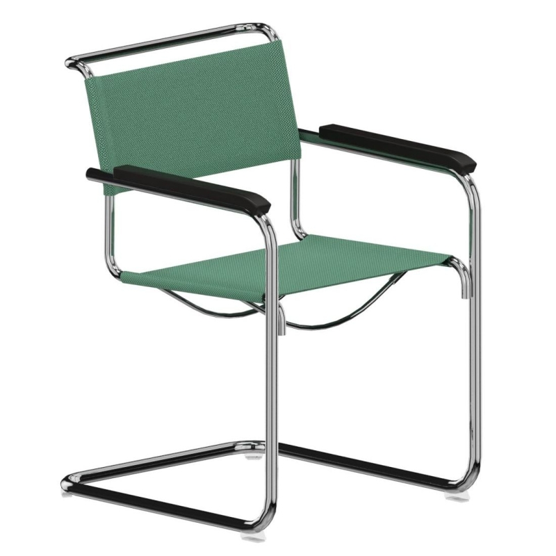 Preview: Thonet S34 V Freischwinger Field 2 Stoff Grün Armlehnen Schwarz