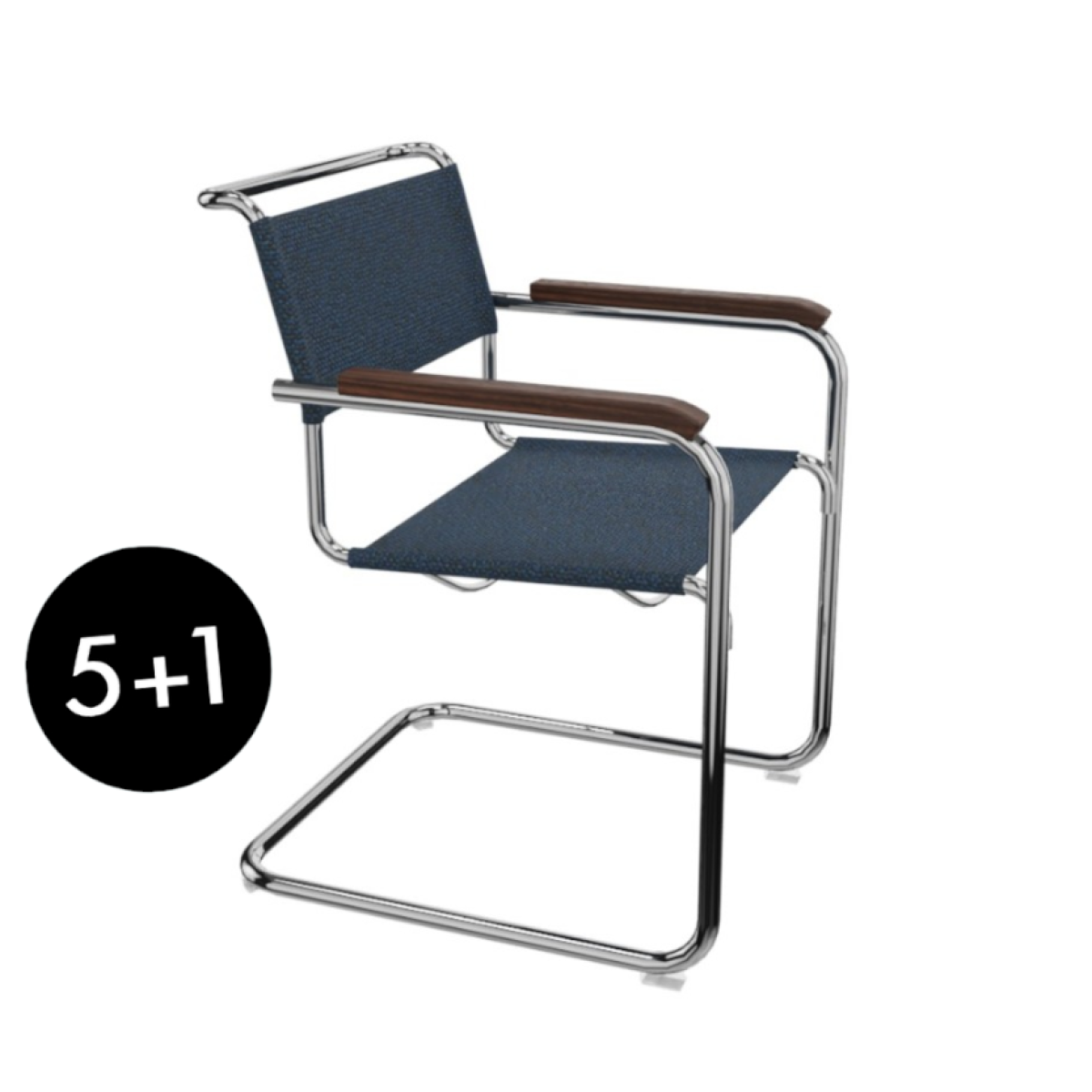 Preview: Thonet S34 V Freischwinger mit Stoff und Armlehnen - Gestell verchromt I 5+1 Aktion