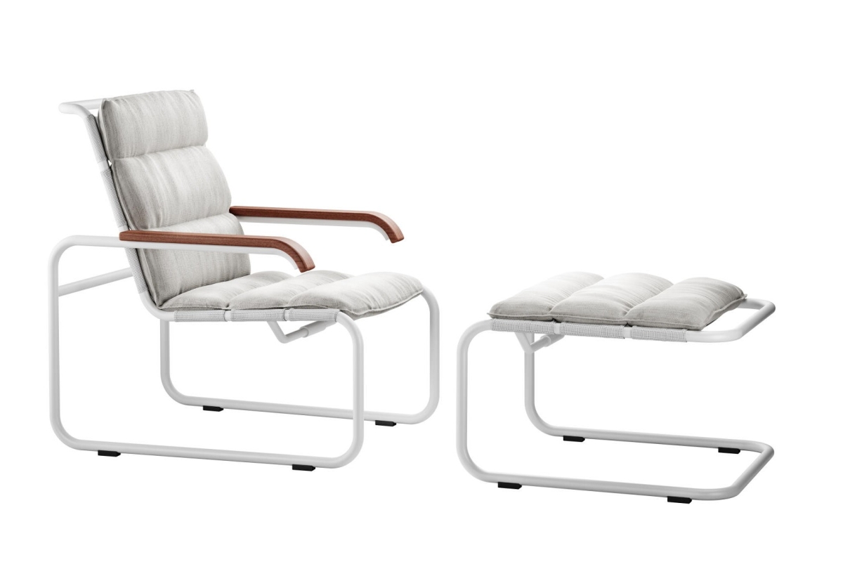 Preview: Thonet S35 N Outdoor mit Fußhocker und Polsterung im Bundle Weiß
