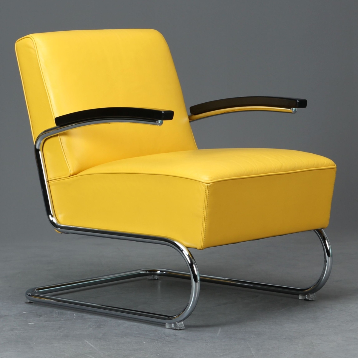 Preview: Thonet S411 Sessel Leder Gelb Giallo mit Armlehnen Schwarz