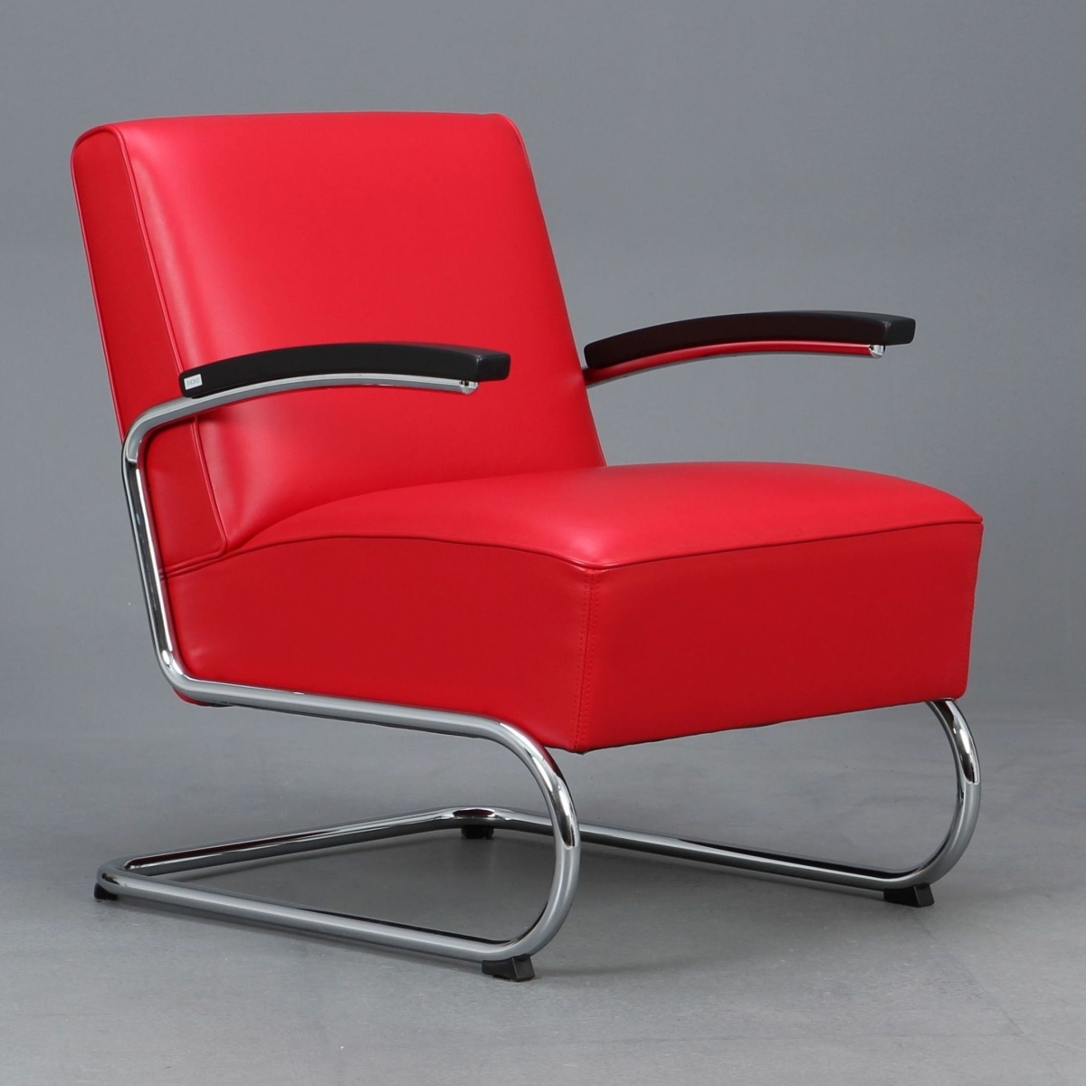 Preview: Thonet S411 Sessel Leder Rot Rosso mit Armlehnen Schwarz