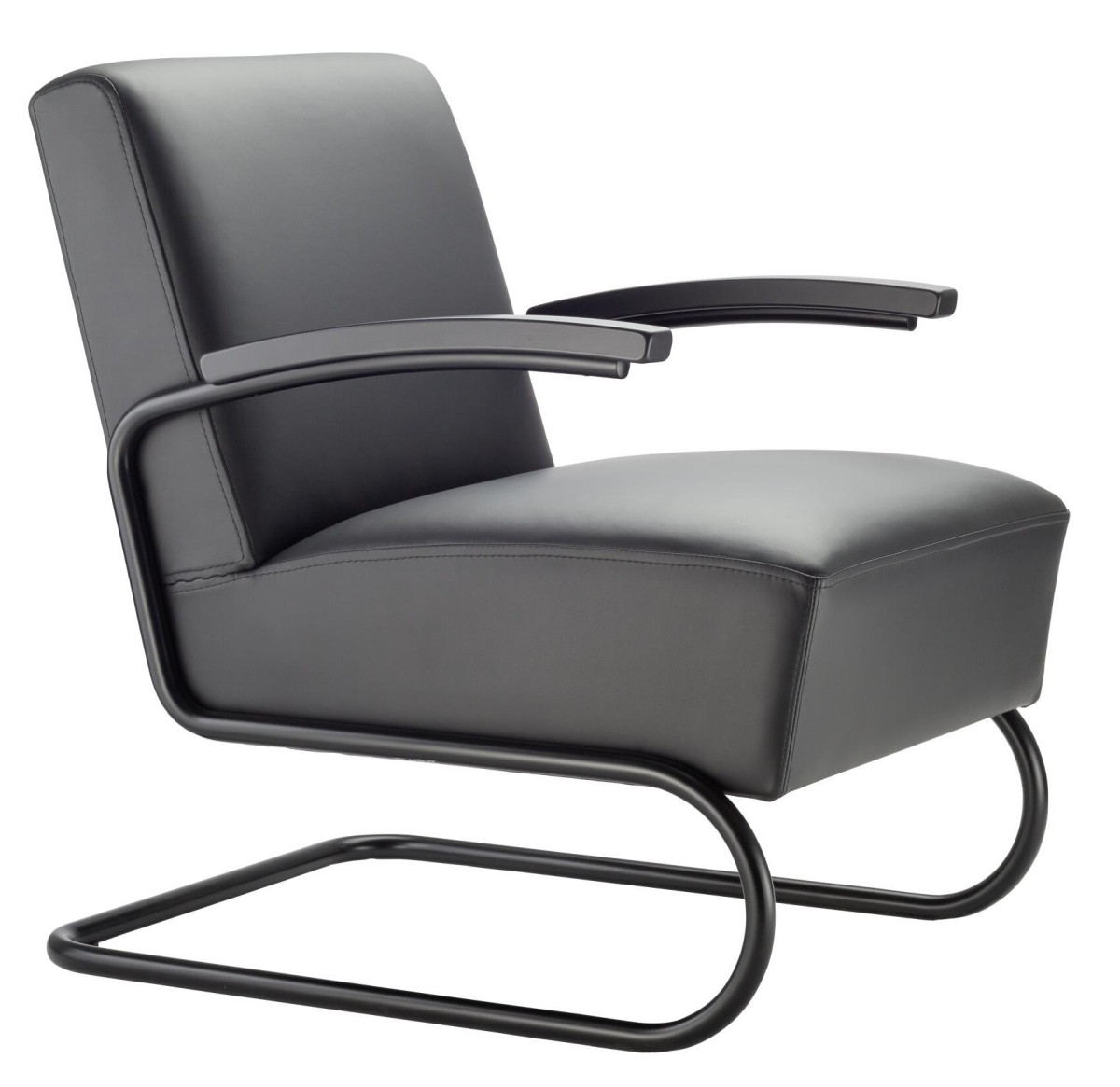 Preview: Thonet S411 Freischwinger Stuhl Leder mit Armlehnen Vorderansicht