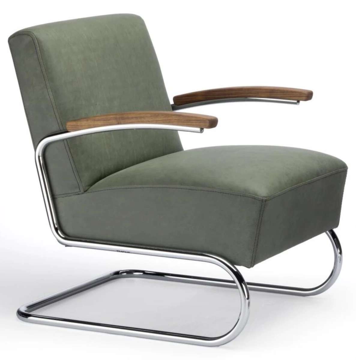 Thonet S411 Nubukleder Grün + mit Eiche Armlehnen