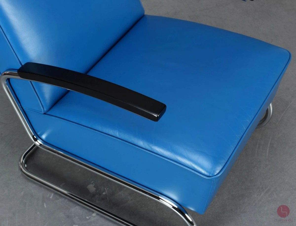 Thonet S411 Lounge Freischwinger Sessel Leder Blau gebraucht