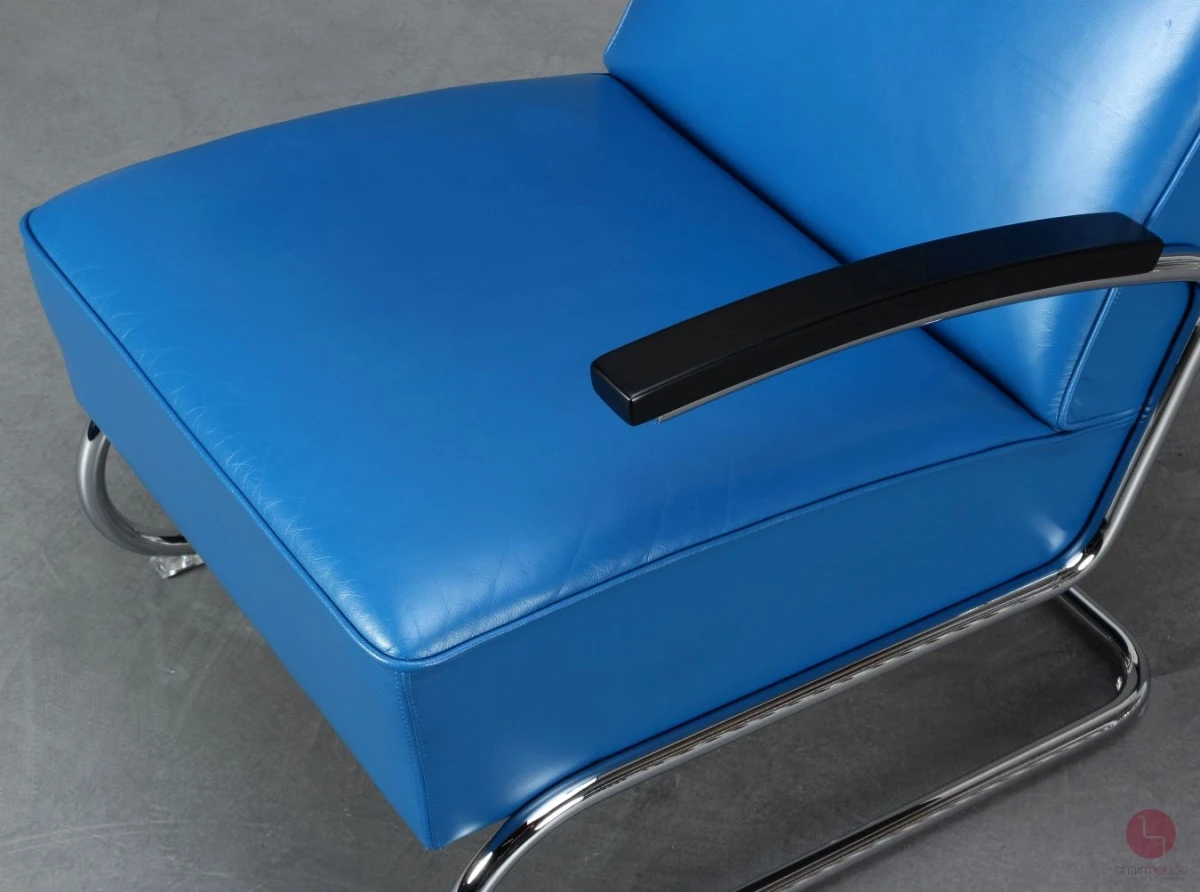 Thonet S411 Lounge Freischwinger Sessel Leder Blau gebraucht