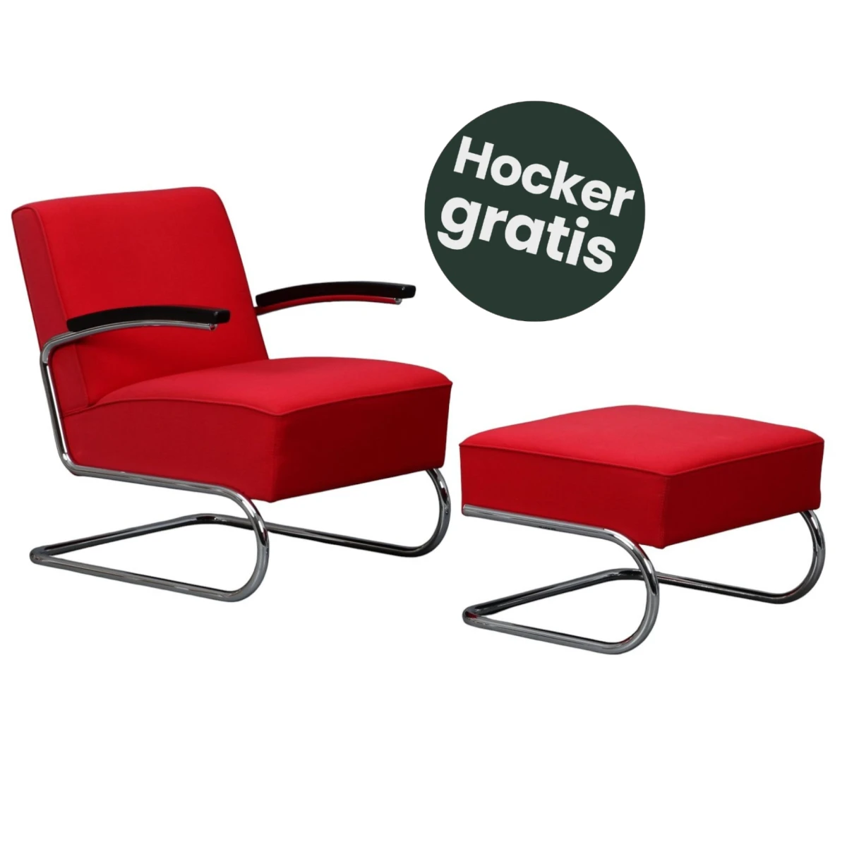 Thonet S411 Freischwinger Sessel mit Stoff Bezug in rot Aktion