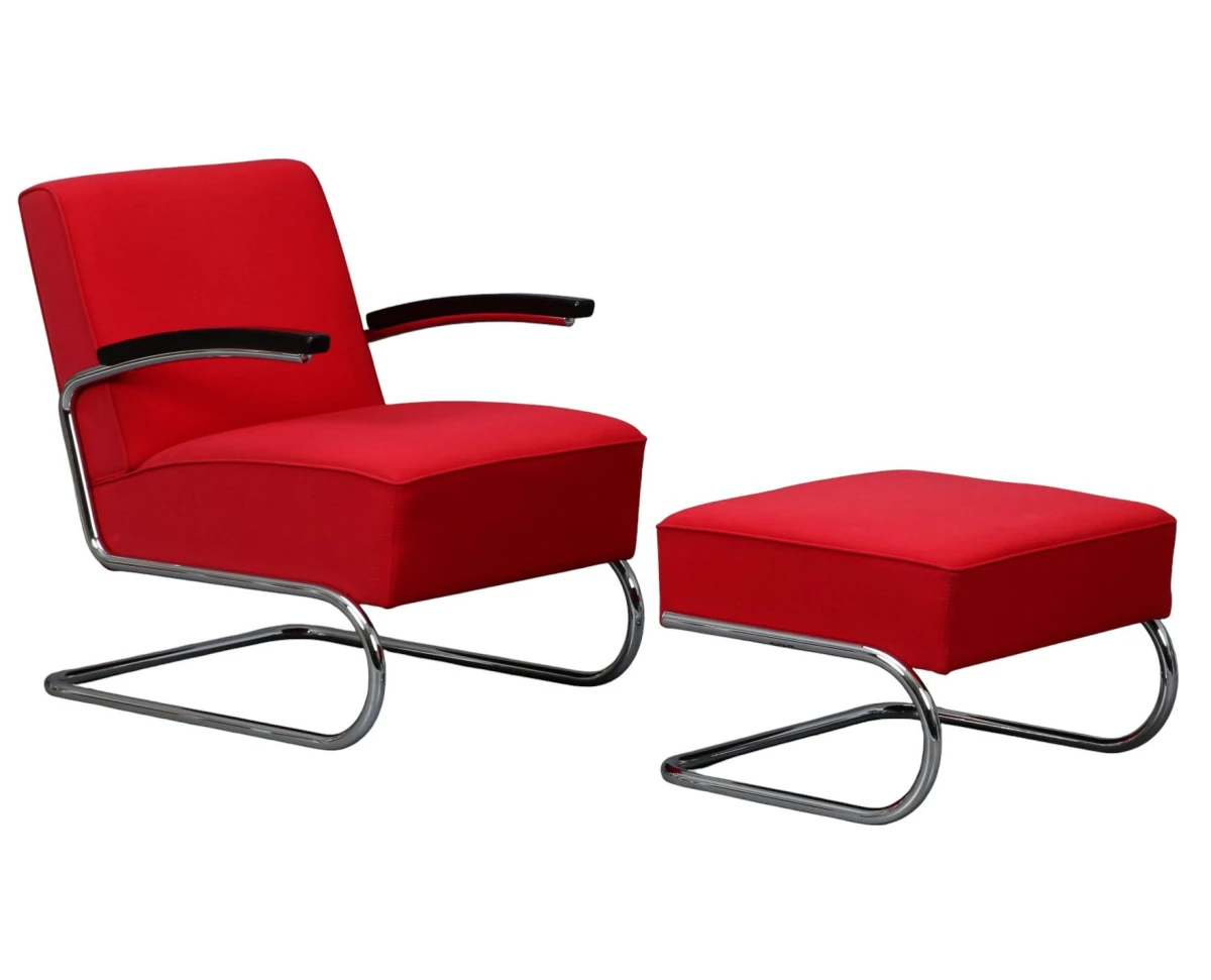 Thonet S411 Stoff Sessel mit Hocker im Set