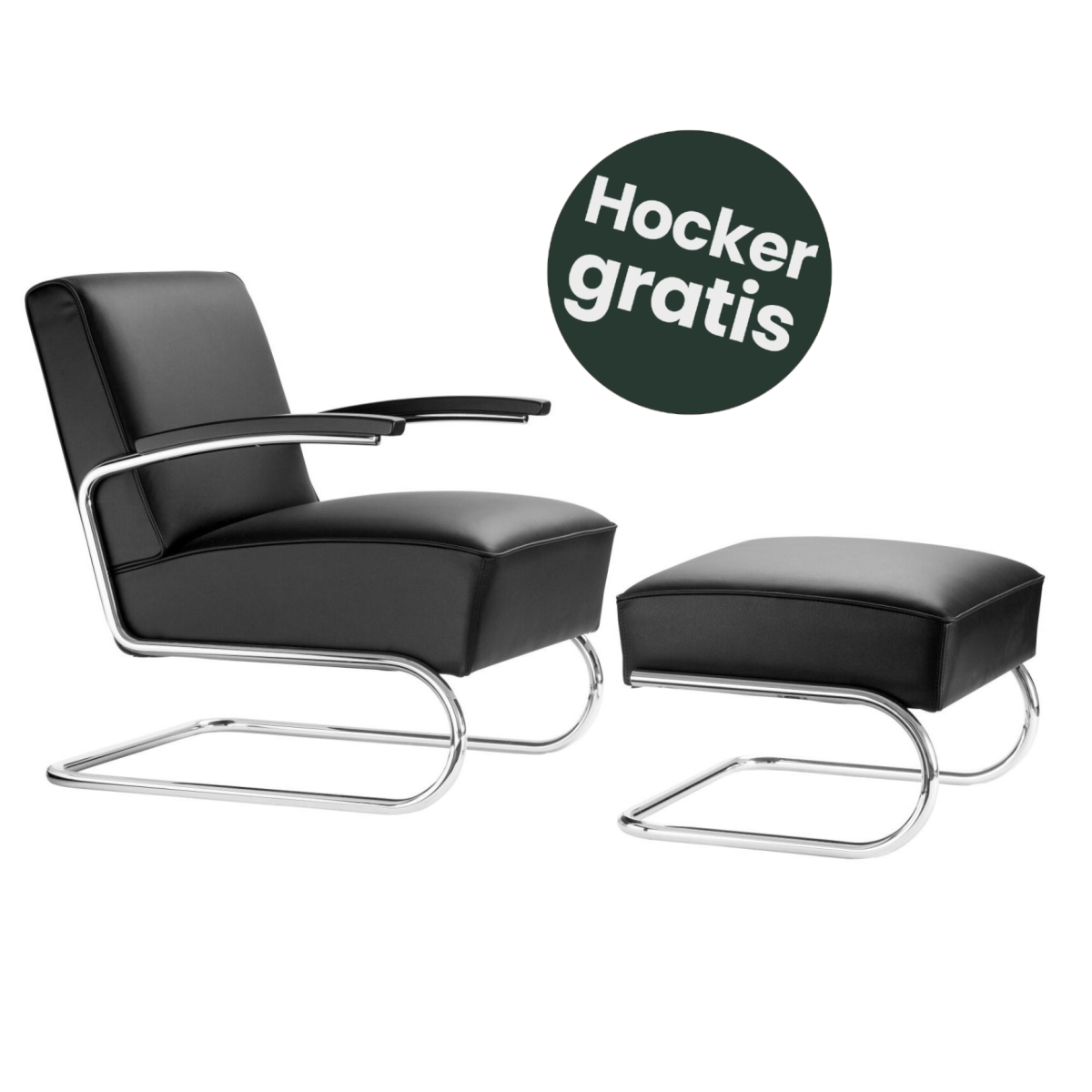 Preview: Thonet S411 Leder Sessel mit Hocker im Set l gratis Hocker