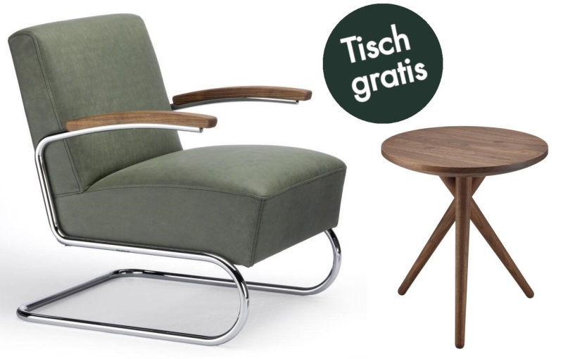 Thonet S411 Leder Sessel + 1025 Beistelltisch gratis