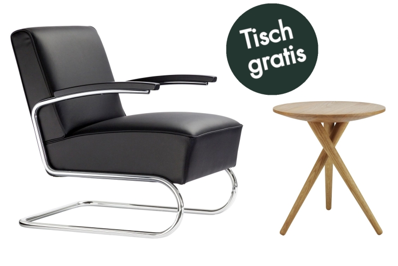 Thonet S411 Leder Sessel + gratis Hocker S411 H im Set