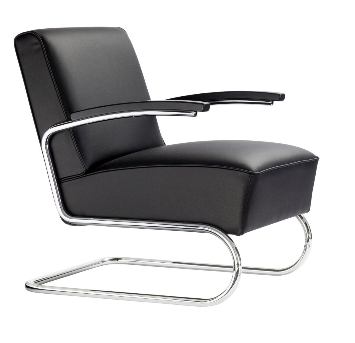 Thonet S411 Freischwinger Stuhl Leder mit Armlehnen Vorderansicht