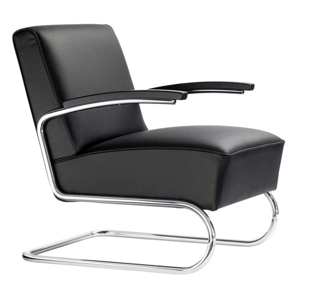 Thonet S411 Freischwinger Stuhl Leder mit Armlehnen Vorderansicht