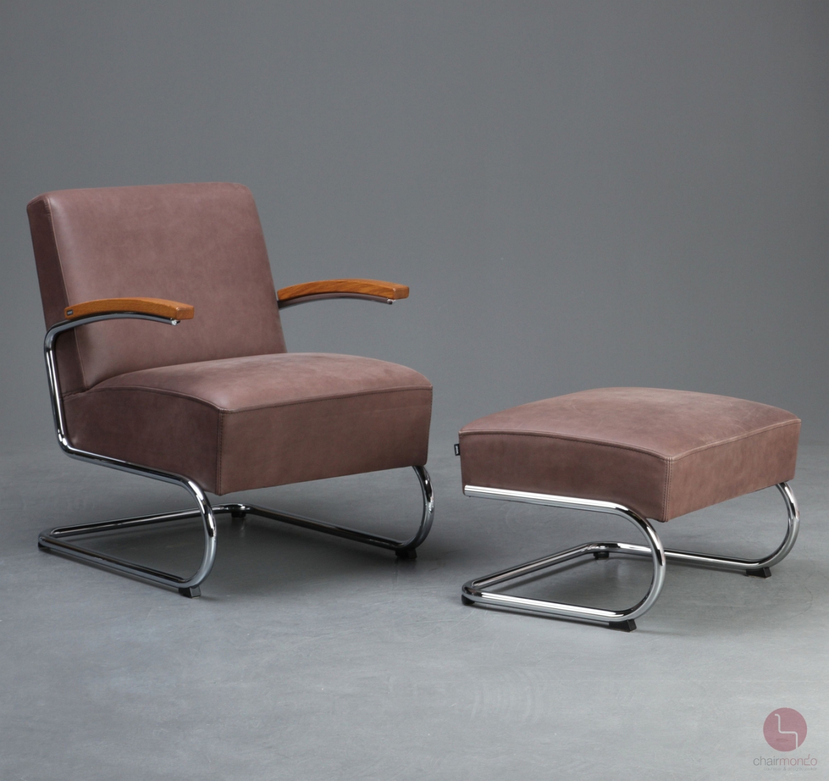 Preview: Thonet S411 Freischwinger Sessel Braun Pure Materials Nubuk Leder + Ottoman gebraucht
