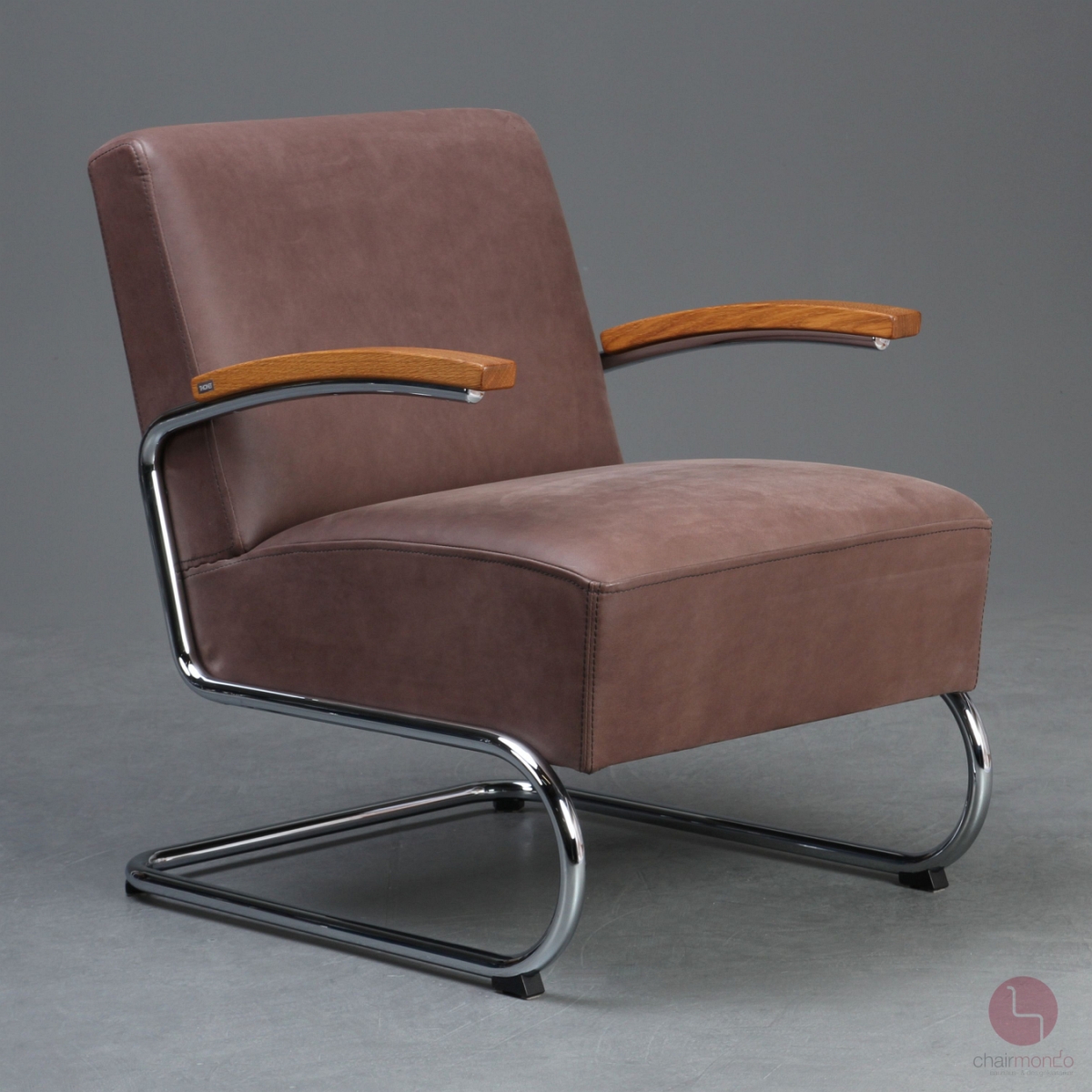 Preview: Thonet S411 Freischwinger Sessel Braun Pure Materials Nubuk Leder + Ottoman gebraucht