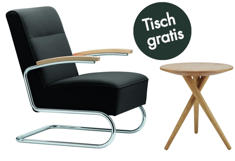 Thonet S412 Stoff Sessel + 1025 Beistelltisch gratis
