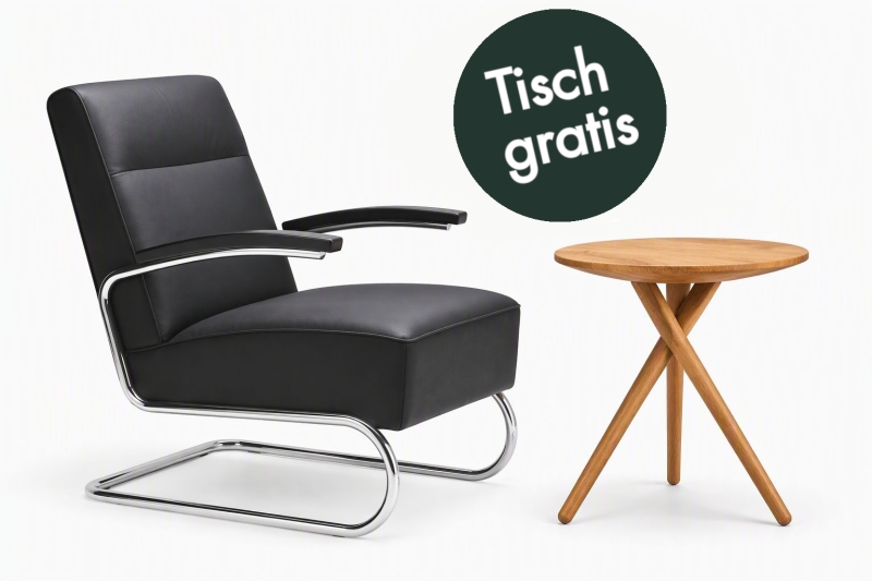 Thonet S412 Leder Sessel + 1025 Beistelltisch gratis