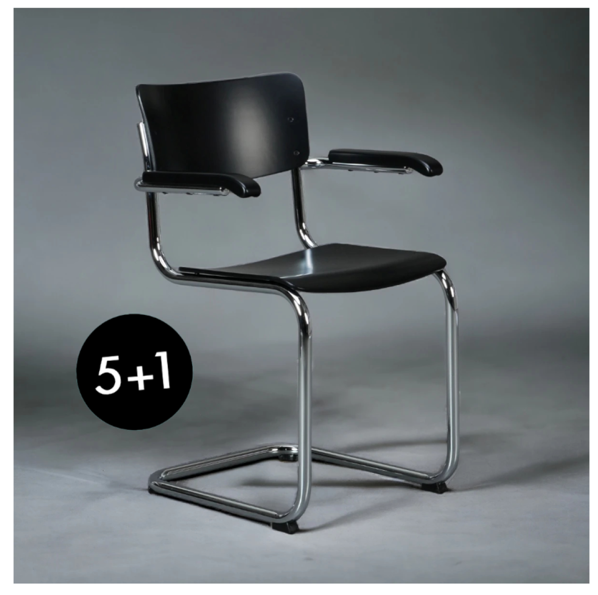 Preview: Thonet S43 F Freischwinger Stuhl mit Armlehnen Stahlrohr verchromt l 5+1 Aktion
