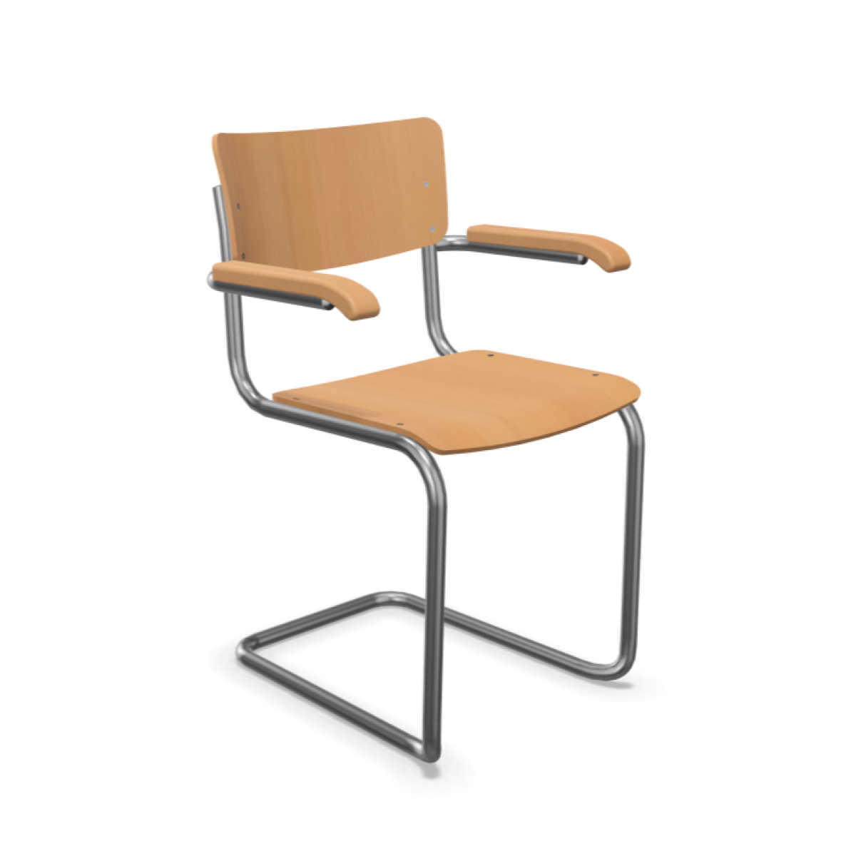 Preview: Thonet S43 FST stapelbarer Freischwinger Stuhl mit Armlehnen - bunte Farben Stahlrohr verchromt