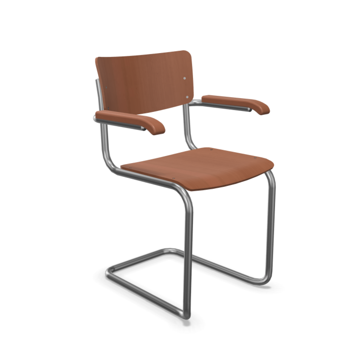 Preview: Thonet S43 FST stapelbarer Freischwinger Stuhl mit Armlehnen - bunte Farben Stahlrohr verchromt