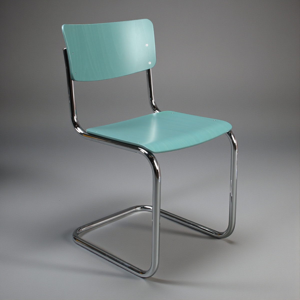 Preview: Thonet S43 Freischwinger Stuhl - bunte Farben Stahlrohr verchromt Preview: Thonet S43 Graugrün TP269