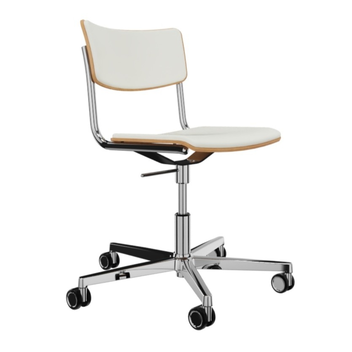 Preview: Thonet S 43 PVDR Drehstuhl mit Polsterung und Lederbezug Leder in Latte Holz Buche