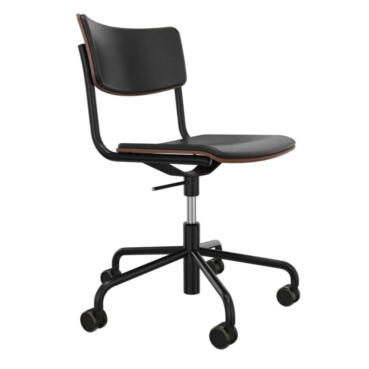 Thonet S 43 PVDR Drehstuhl mit Polsterung und Lederbezug Leder in Nero Holz nussbaum