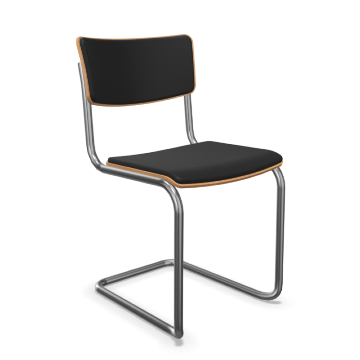 Preview: Thonet S43 PVST stapelbarer Stahlrohr Freischwinger mit Polsterung