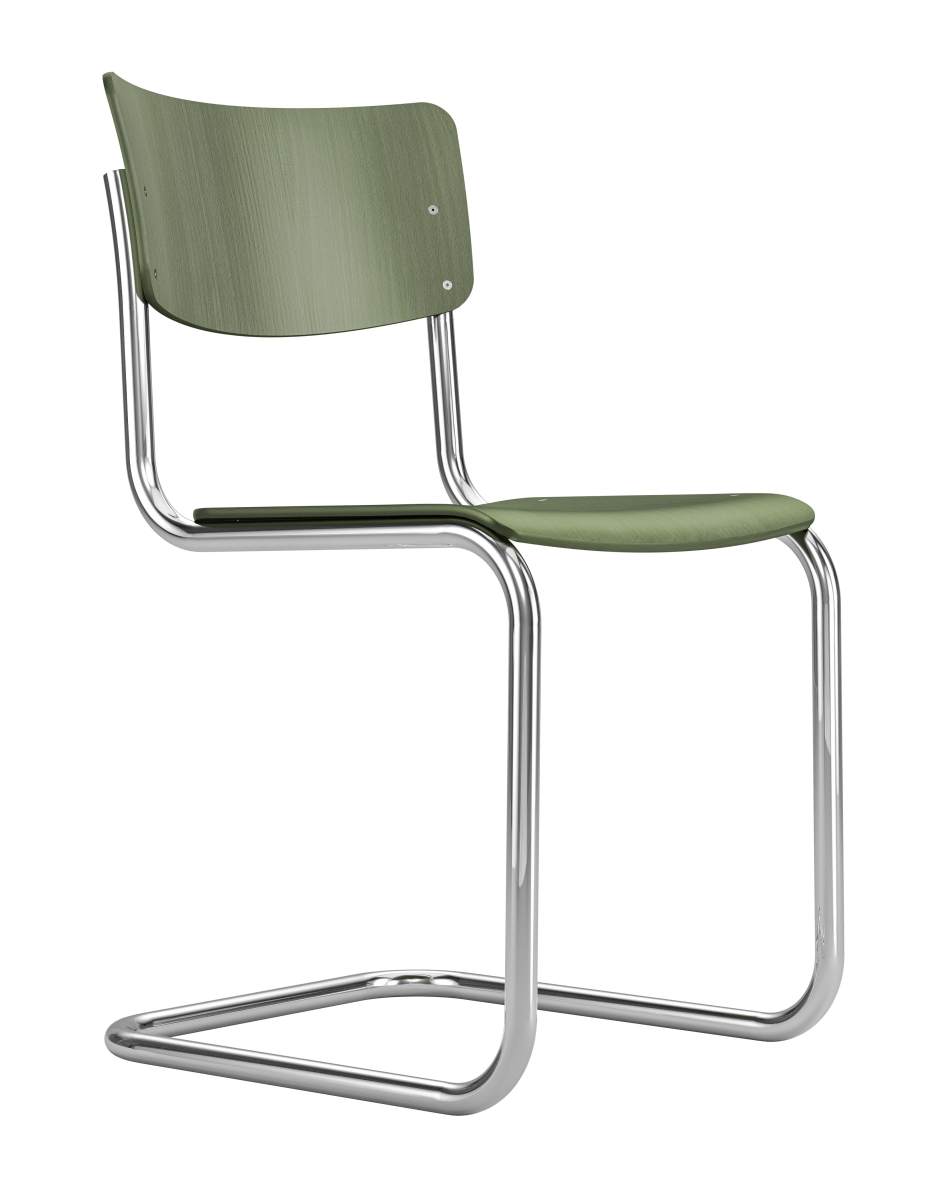 Preview: Thonet S43 Freischwinger Stuhl - bunte Farben Stahlrohr verchromt Preview: Thonet S43 Olivgrün