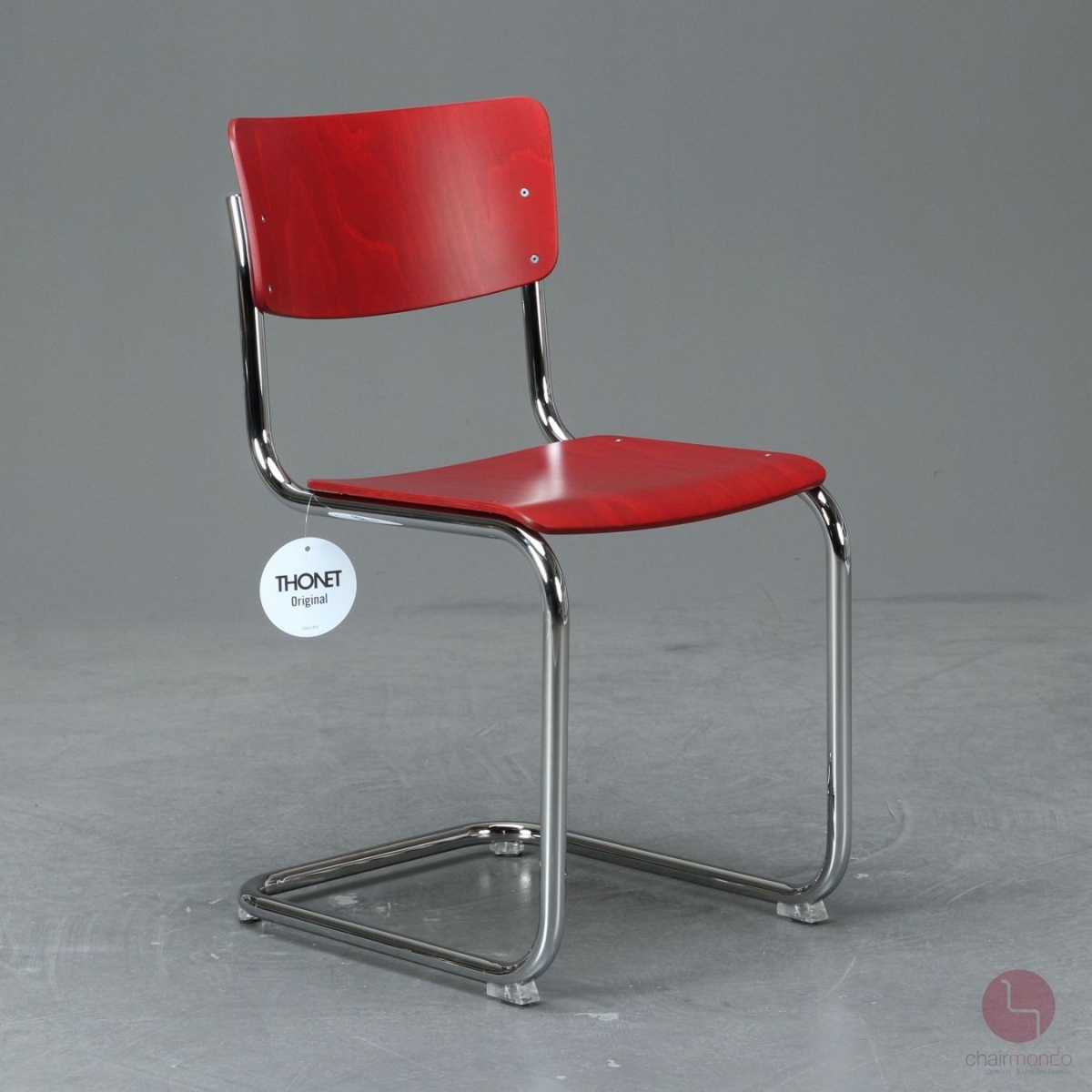 Preview: Thonet-S43-Freischwinger-Stuhl-in-Rot-Ralfarbe-bei-chairmondo-Frontansicht